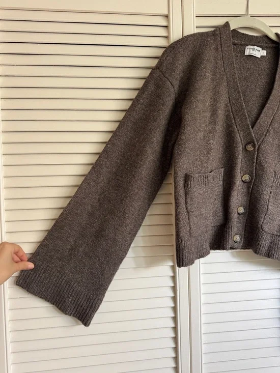 Cozy V-Neck Button Cardigan - Brown - Picture 3 of 5